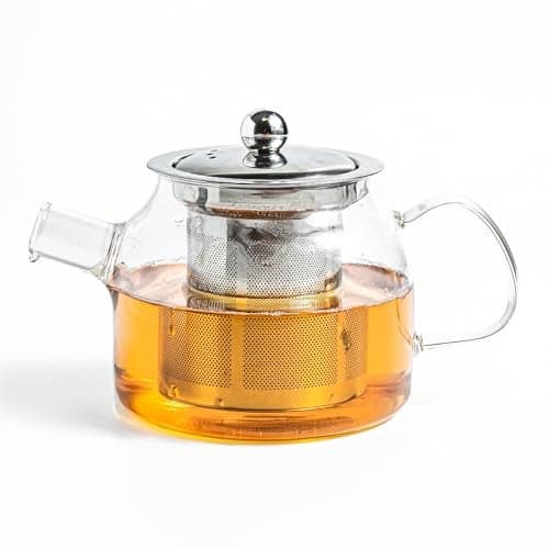 Sipologie Inspire Tea Pot With Infuser 400Ml,Glass Tea Kettle For Gas Stove,Flame Proof Glass Kettle For Tea,Fine Mesh Stainless Steel Infuser,Grey