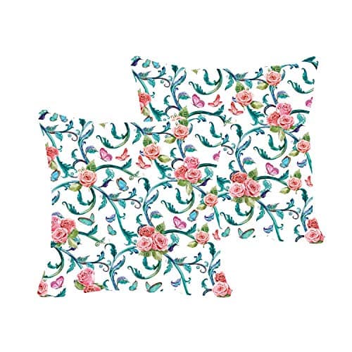 TheYaYaCafe® 20X20 inches Set of 2 Cushion Covers Wonderful Floral Flowers Printed Sofa Throw Pillows Multicolor