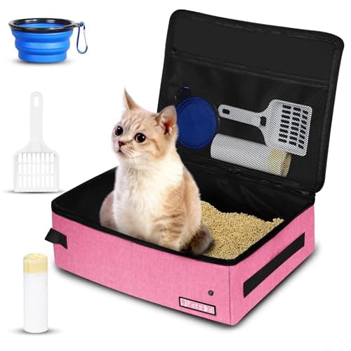 Petskd Portable Cat Travel Litter Box with Lid and 10 pcs Disposable Liner Bags LeakProof and Collapsible Cat Travel Essentials for Car Hotel Airplane and Other Outdoor UsePink