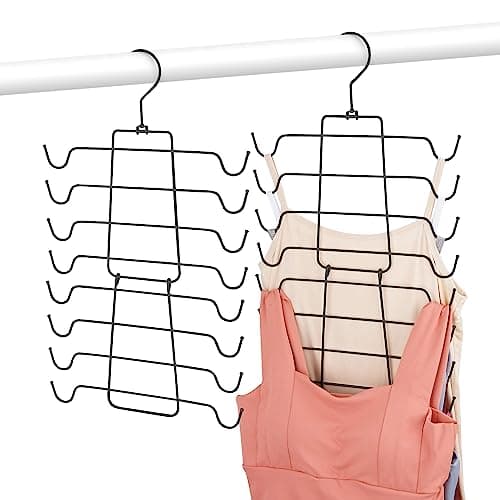 OMHOMETY 4 Pack Tank Top Hangers Space Saving, Bra Hangers for Closet Organizer, 360° Rotating Metal Bra Organizer with 32 Hooks, Hanging Sport Bras Holder & Storage, Hangers for Tank Top, Black