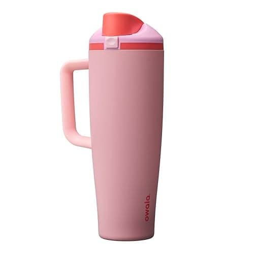 Owala FreeSip Tumbler Insulated Stainless Steel Water Bottle with Built-in Straw and Side Handle, For Travel, Work, School, and Sports, 40oz, BPA Free, Leak Proof, Angel Food Cake