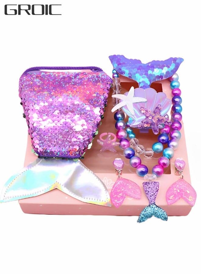 Dress Up Jewelry Set for Girls Pearl Necklace Bracelet Ring Set,Theme Party Pendant Necklace for Girls Costume Accessories,Pretend Play Party Decorations,Cosplay Accessories
