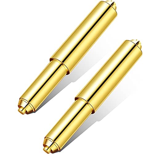 2 Pieces Toilet Paper Holder Roller Spindle Replacement Rod Plastic Spring Loaded (Gold)