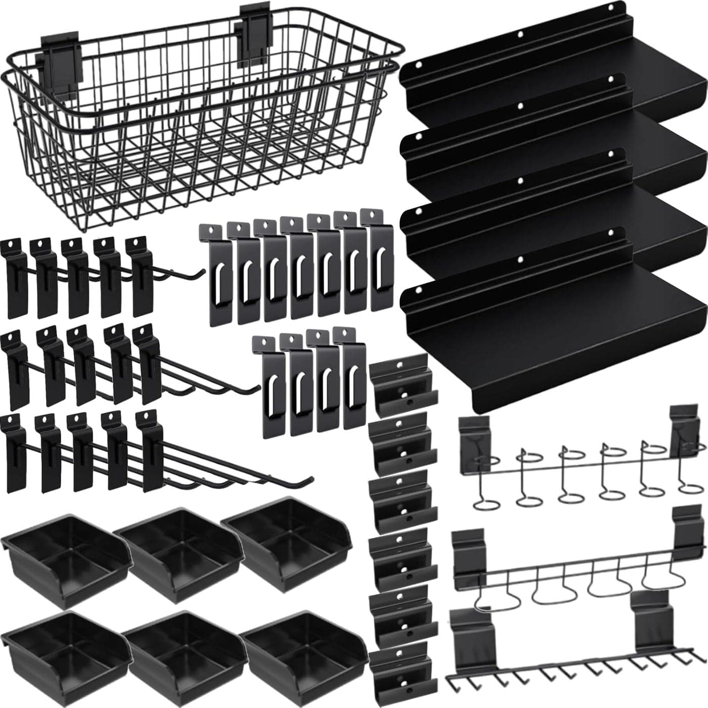 BeapTcely 40Piece Slatwall Organizer Kit Includes Hooks Shelves Baskets Bins Screwdriver Holder for Garage Room Storage