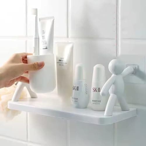 TAZLYN floating shelf wall mounted for bathroom rack self adhesive bathroom shelf, wall shelves for bathroom racks & shelves for storage shelf bathroom organizer without drill PACK OF 1 Plastic, White