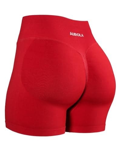 AUROLA Influence Collection Workout Shorts for Women,No Roll Up Squat Proof New Scrunch Seamless Compression Gym Short, Chili Red, S