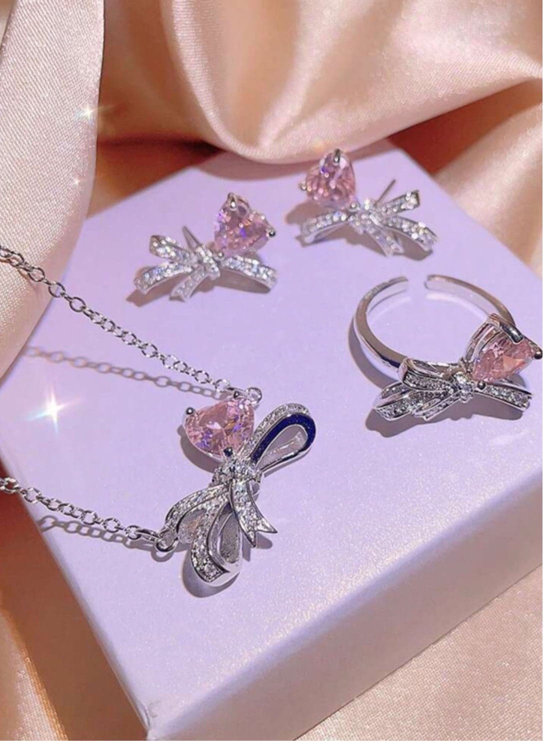 Elegant Necklace u0026 Earrings u0026 Ring Jewellery Set For Women Inlaid With Zirconia