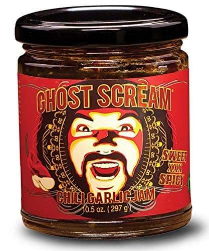 Ghost Scream Hot Sauce - “Chili Garlic Jam” (Sweet, Spicy & Smoky) - This Award Winning Recipe (from a World Renowned Chef) Combines Fresh Ghost Chili Peppers, Fiery Red Jalapenos & Garlic. (10.5 Oz.)