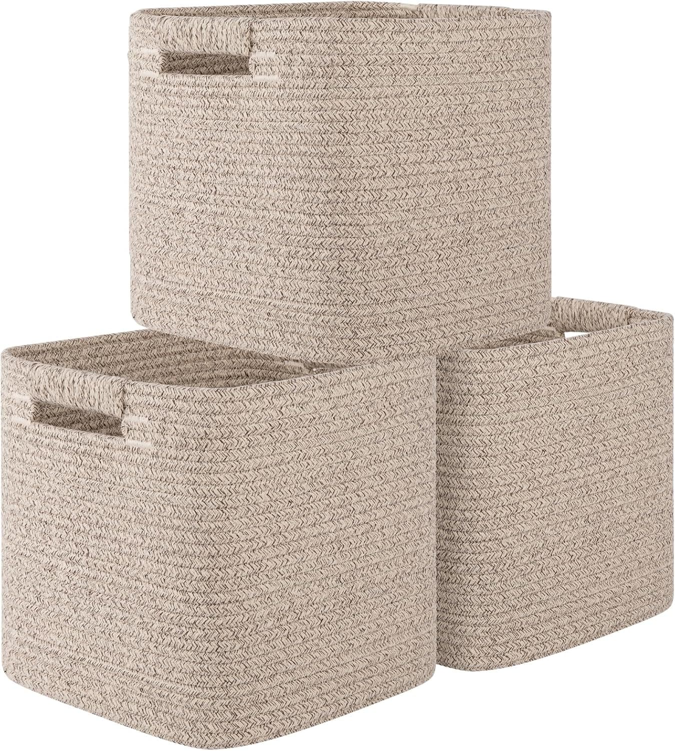 OIAHOMY Storage Cubes 11 Inch Storage Bins3Pack Cotton Rope Woven Baskets for Organizing Square Storage Baskets for Shelves Organizer Classroom Kids Toy Bins Closet Baby NurseryBrown