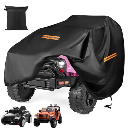 Kids Ride On Car Cover,Large Power Wheels Cover Waterproof,Heavy Duty 420D Universal Toy Car Cover for Power Wheels Jeep & Toddler Electric Vehicles,All Season Protection,with 3 Reflective Strips