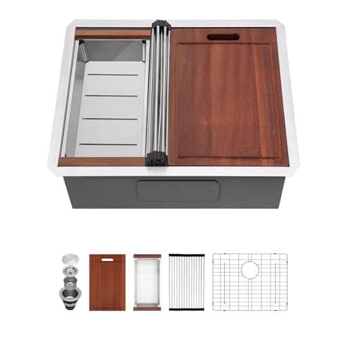 Sarlai 23 Undermount Bar Sink - 23 x 19 Inch Kitchen Sink Ledge Workstation 16 Gauge Stainless Steel Single Bowl RV Bar Prep Basin Kitchen Outdoor Sinks