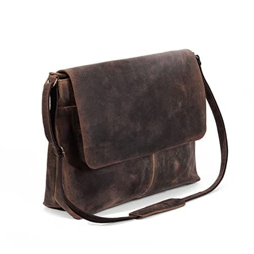 Leather messenger bag 18 inch satchel laptop bag briefcase for men and women best handmade buffalo leather office computer bag (18 Inches)