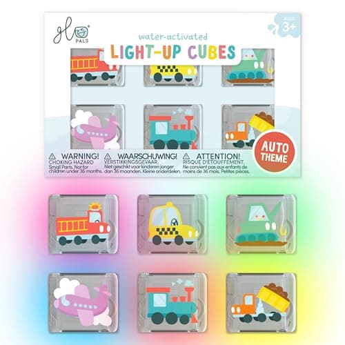 Glo Pals WaterActivated LightUp Cubes for Bathtime and Sensory Play Includes 6 Reusable LightUp Cubes Sensory Toys and Glowing Bath Cubes for Kids and Toddlers Auto