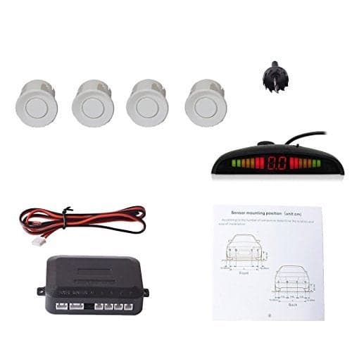 EKYLIN Car Auto Vehicle Reverse Backup Sensors System with 4 Parking Sensors Distance Detection + LED Distance Display + Sound Warning (White Color)