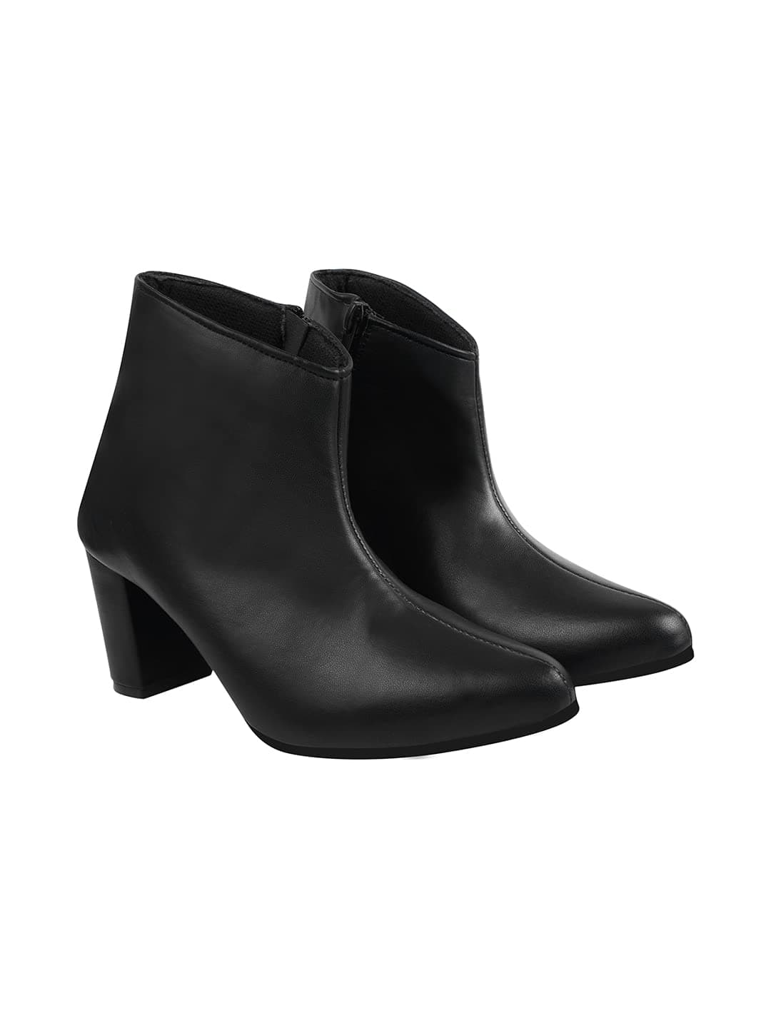 Shoetopia Women's Black Ankle Boots – Faux Leather Pointed Toe Booties with Side Zip & Mid Block Heel for Work, Party & Everyday EU36