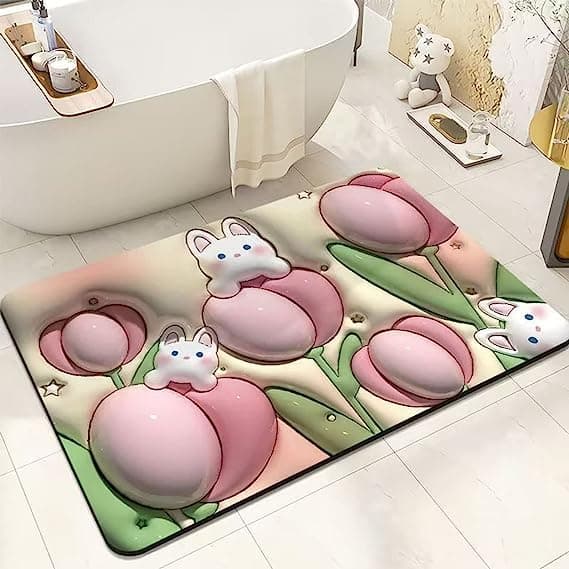 Wishbone 3D Bathroom MAT Set Rubber Non-Slip Quick Dry Rugs Fit Under Door Super Absorbent Thin Washable Floor Bath Mat Foot Mat for Door.