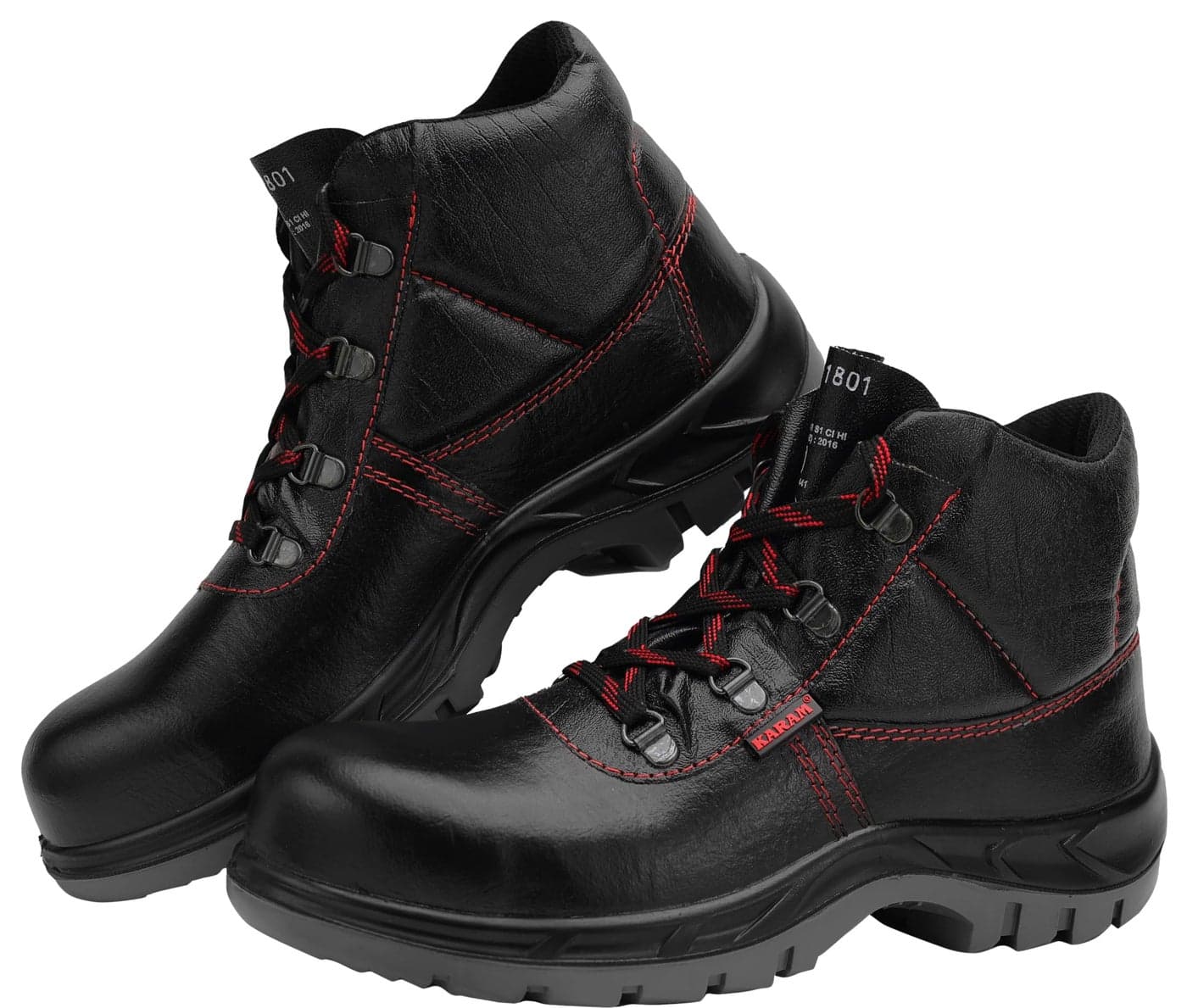 KARAM FS21 Black Leather Safety Shoes for Men | Double Density with Fiber Toe | Antistatic, Antislip, Oil & Heat Resistant | Size-08