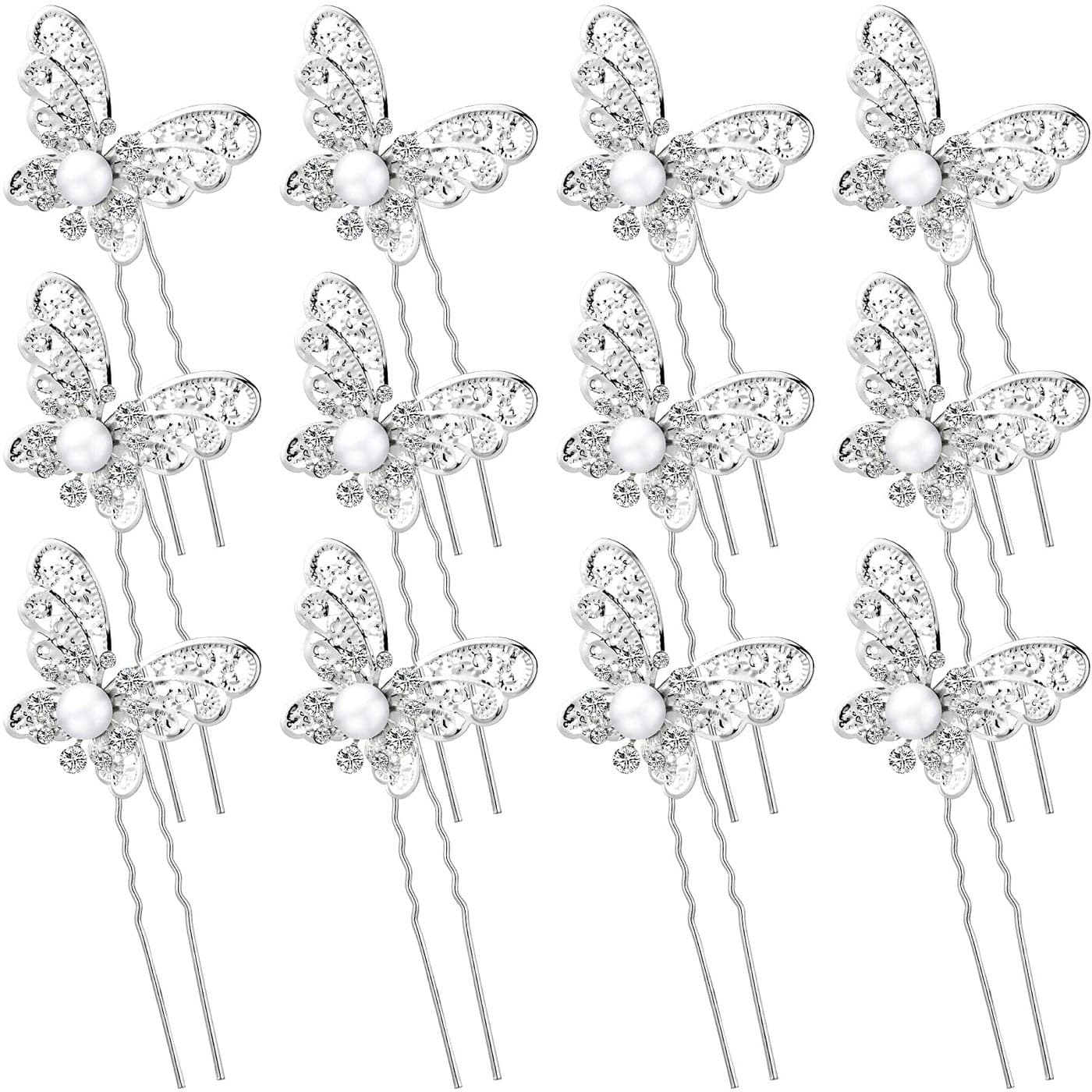 12 Pieces Butterfly Hair Pin Butterfly Hair Clips Crystal Pearl Hair Clips Bridal Wedding Hair Pins Bride Headwear Hair Accessories for WomenCharming Style