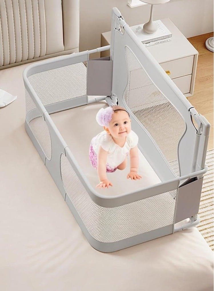 3 in 1 Baby Bedside Sleeper Portable Crib, Foldable Bed Rail for Toddlers, Crib Side Bed with Adjustable Height, Baby Playpen, Suitable for Twin, Full, King & Queen Size Bed