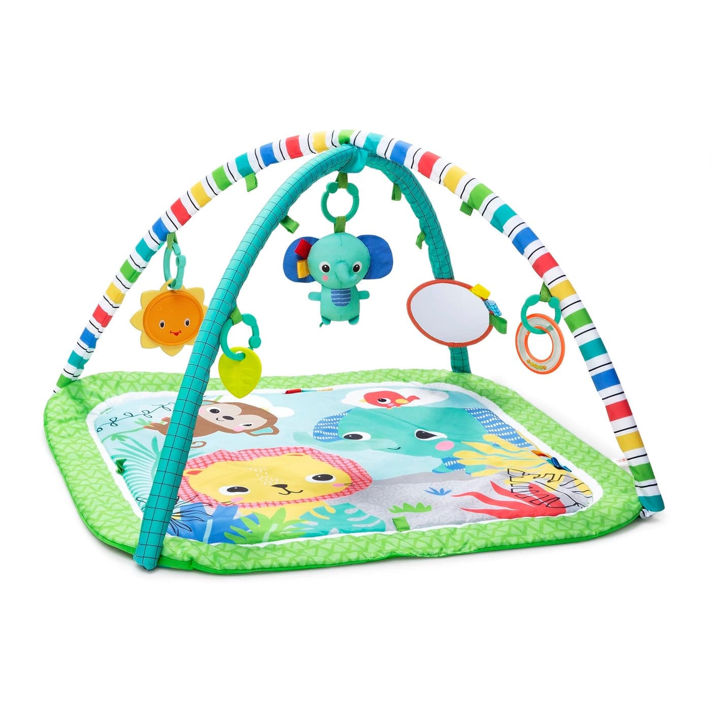 Bright Starts Wild Wiggles Baby Activity Gym Play Mat with FoldingToy bar Newborn and up Green 185 x 291 x 291