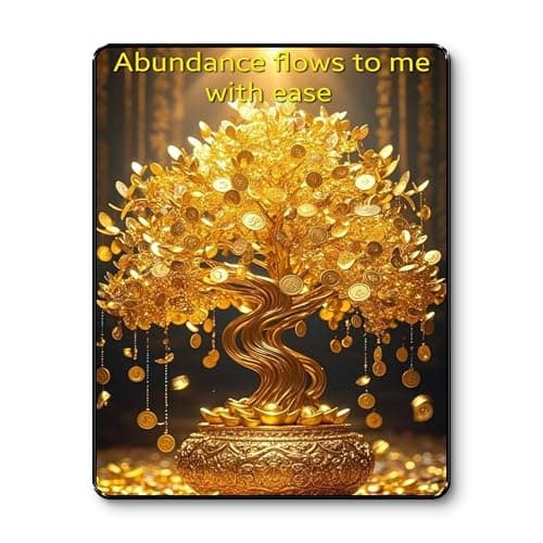 SAF Abundance Flows to Me Golden Money Tree Wall Art | Sparkle Laminated Black Frame Painting for Wealth Attraction, Home Decor, Manifestation & Vastu Positive Energy (14 x 11 Inch) K-36112