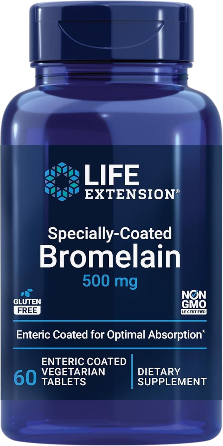 Life Extension SpeciallyCoated Bromelain Pineapple Extract Joint Health Joint Comfort Vegetarian GlutenFree NonGMO 500 mg 60 entericCoated Tablets