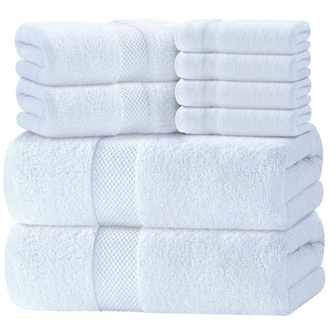 White Classic Luxury Bath Towel Set of 8 Pieces 100 Turkish Cotton Highly Absorbent Towels for Bathroom 2 Luxury Bath Towels 700GSM 2 Hand Towels 4 Washcloths Aqua