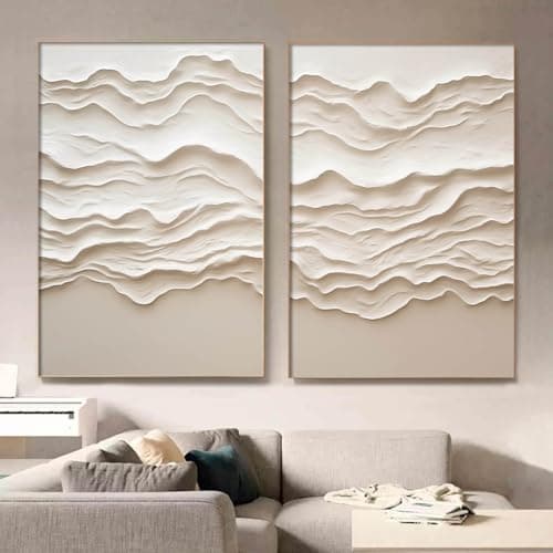 Abstract Ocean Waves Canvas Wall Art Beige Painting Cream and White Pictures Ocean Art Ocean Waves Painting Abstract Beige Poster Textured Print 16x24inch Frameless