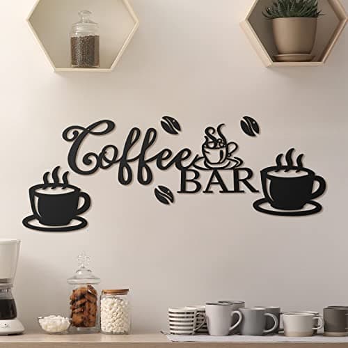 Ferraycle Coffee Bar Decor Coffee Signs for Bar Metal Rustic Sign Hanging Wall Decor Metal Wall Art for Home Office KitchenCoffee Bar Bean and Cup Style
