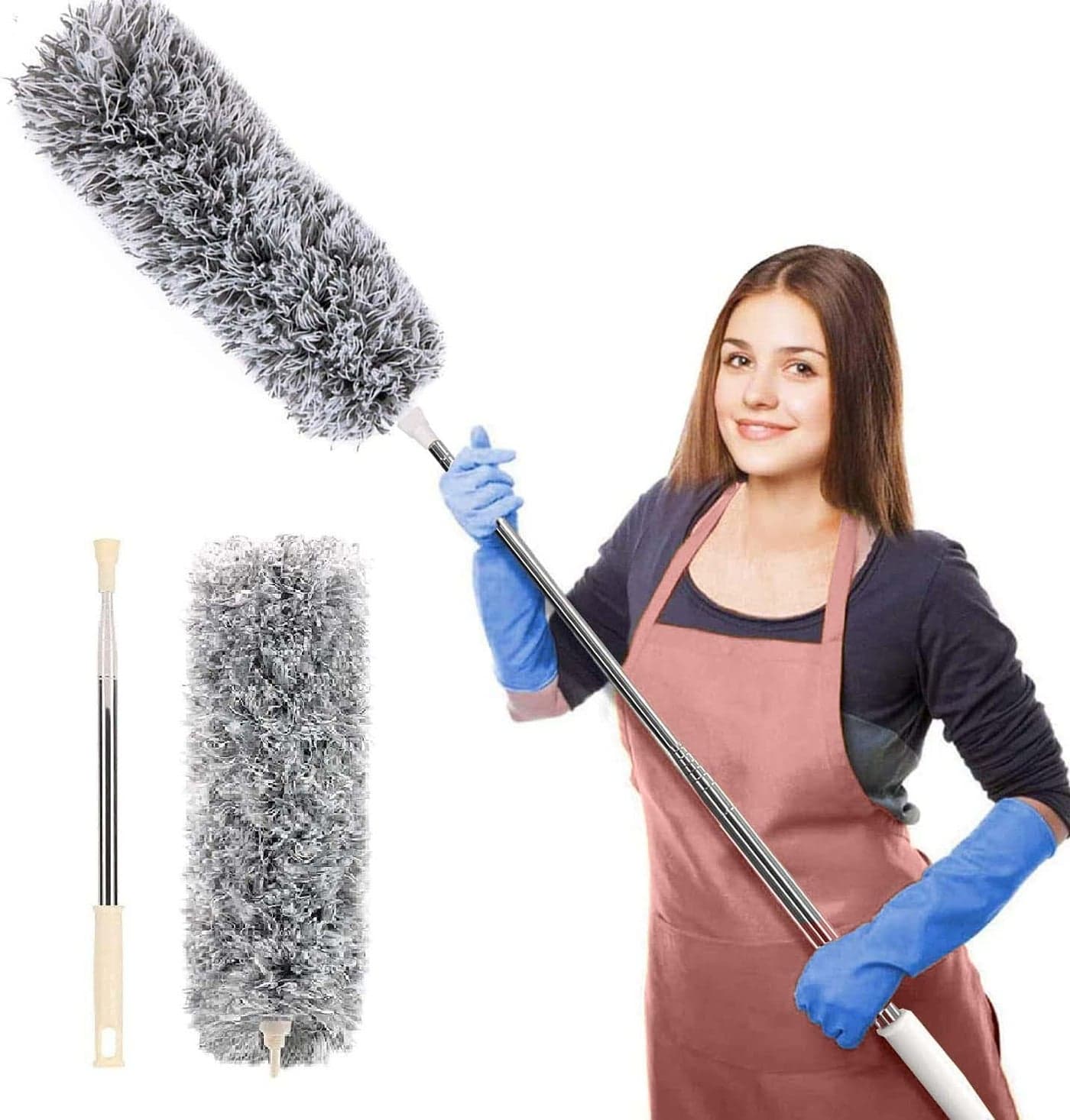 RAYMOX Microfiber Feather Duster Bendable & Extendable Fan Cleaning Duster with 100 inches Expandable Pole Handle Washable Duster for High Ceiling Fans,Window Blinds, Furniture (Standard)