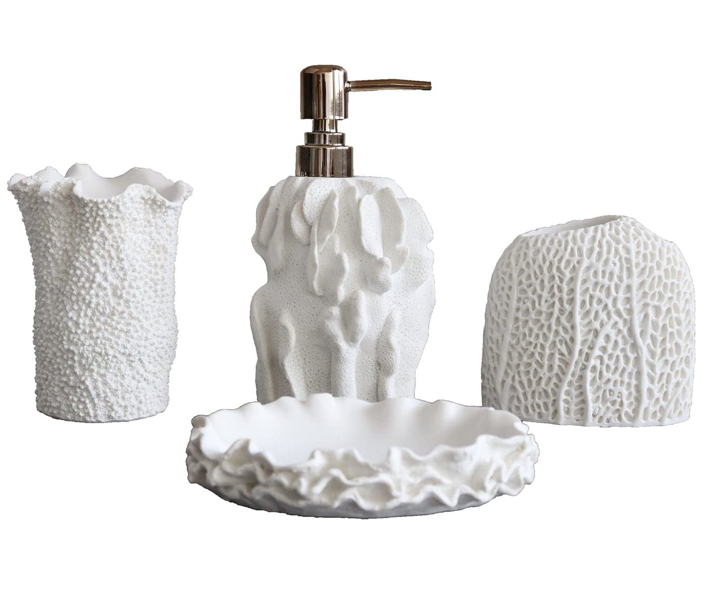Hymmah Bathroom Accessories SetCoral Seashell Design Toothbrush HolderFarmhouse Bathroom Decor4 Pcs Resin Gift Set Apartment Necessities Contain Toothbrush CupSoap DispenserSoap DishTumbler