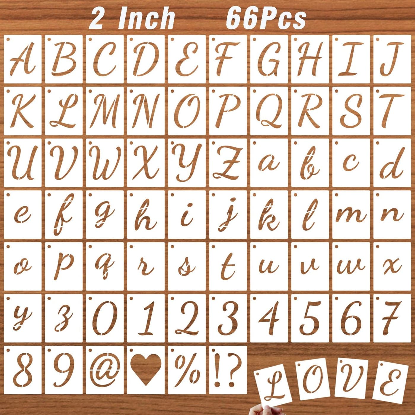 DZXCYZ 2 Inch Letter Stencils Kits 66 Pcs Calligraphy Alphabet and Number Stencil for Painting on Wood Reusable Plastic Art Craft Cursive Lettering Template Upper and Lower case