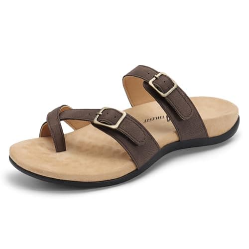 Athlefit Orthopedic Sandals for Women with Arch Support Adjustable Comfort Walking Orthotic Flip Flops Brown Size 10