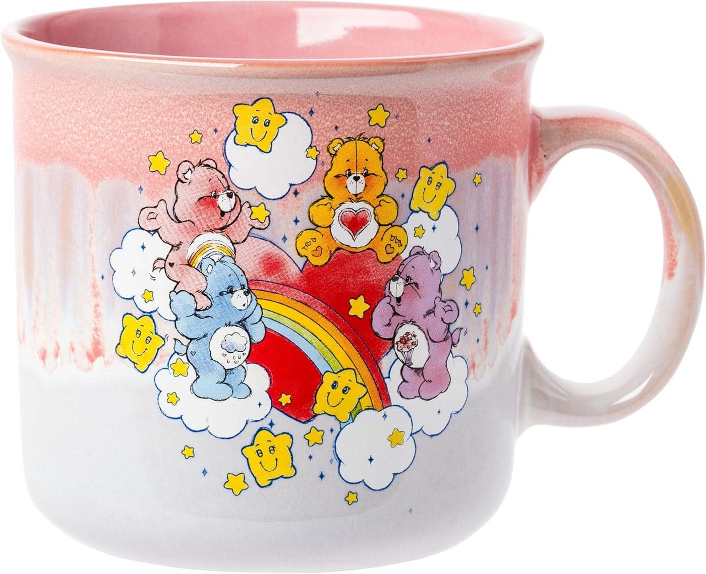 Silver Buffalo Care Bears Rainbow with Stars Reactive Glaze Ceramic Camper Mug Featuring Tenderheart Cheer Grumpy and Share Bear 20 Ounces