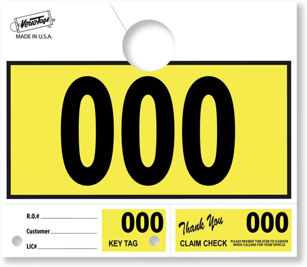 Versa-Tags 1000 Car Dealer Service Hang Tags Mechanic Repair Shop 3 Part Control System RL78 - Yellow (000-999)