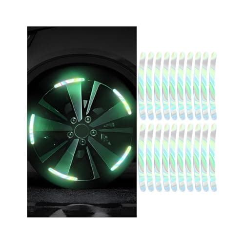 Zipelo 20PCS Reflective Car Wheel Decorative Stripe Stickers Anti Scratch Vehicle Night Safety Warning Tape Decal Automotive Exterior Tire Rims Sticker Accessories Universal Fit Luminous
