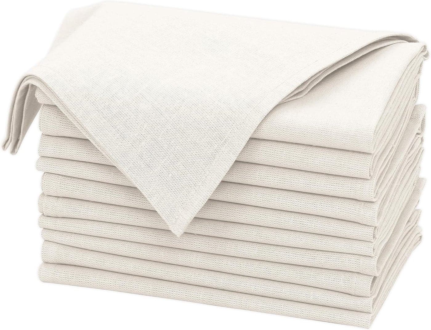Ruvanti Linen Napkins Set of 12 18x18 Cloth Napkins Cotton Linen Blend Napkins Cloth Washable Soft Reusable Dinner Napkins for Wedding Parties Christmas Thanksgiving Everyday Use Ivory