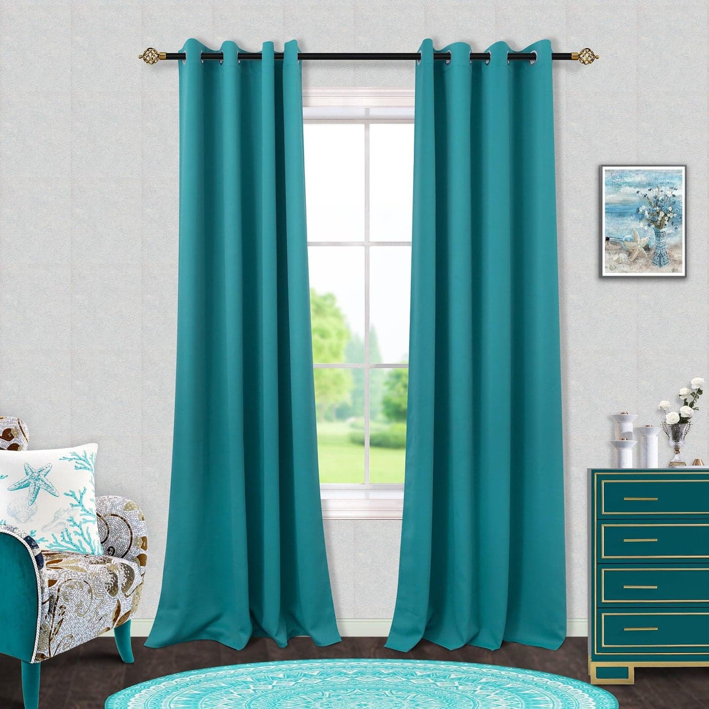 MrsNaturall Teal Blackout Curtains 84 Inch Length 2 Panels SetWindow Drapes Colorful Boho Curtains for Bedroom Living Room 84 Inches LongBlue Green