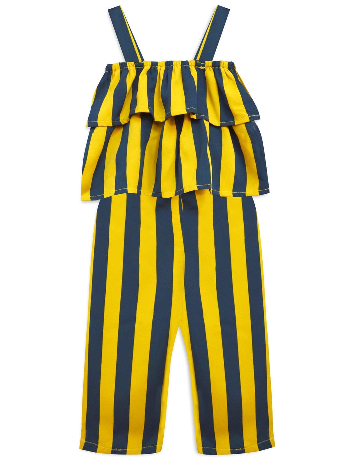 A.T.U.N. All Things Uber Nice Girls Knee-Length Polyester Ruffle Jumpsuit (GJST FIO_Mustard-Navy_2-3 Years)