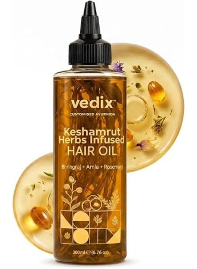Vedix Keshamrut Herbs Infused Hair Oil for Men & Women I Control Hair Fall & Boost Hair Growth I 16+ Whole Herbs, Leaves & Flowers I No Mineral Oils & Chemicals - 200 ml