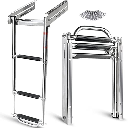 Marinebaby 34 Step Ladder Under Platform Slide Mount Boat Boarding Ladder Telescoping Ladder with a Carry Handle and Mounting Screws PressType Spring Latch 3 Steps