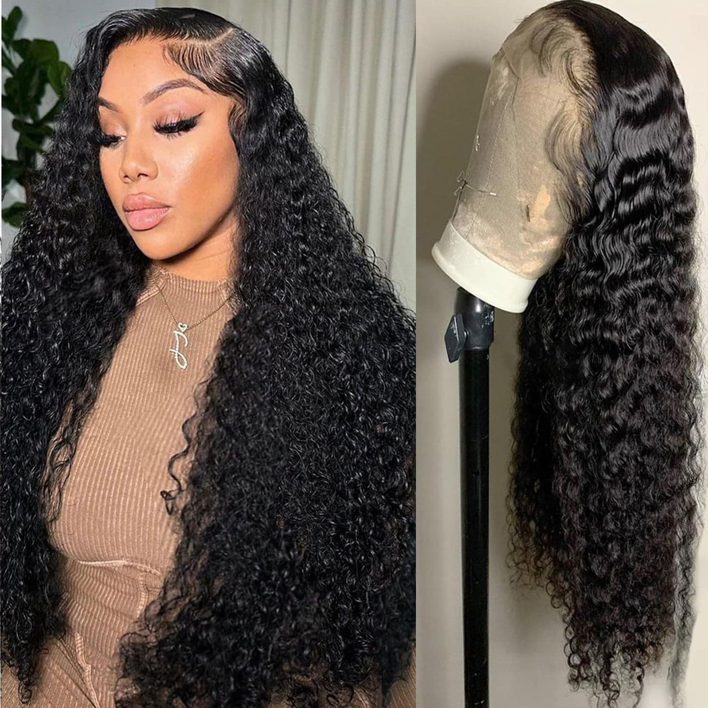 Manorshen 22 Inch Deep Wave Lace Front Wigs Human Hair 180 Density 13x6 HD Transparent Glueless Pre Plucked Deep Curly Wig Wet and Wavy Human Hair Wigs for black Women with Baby Hair