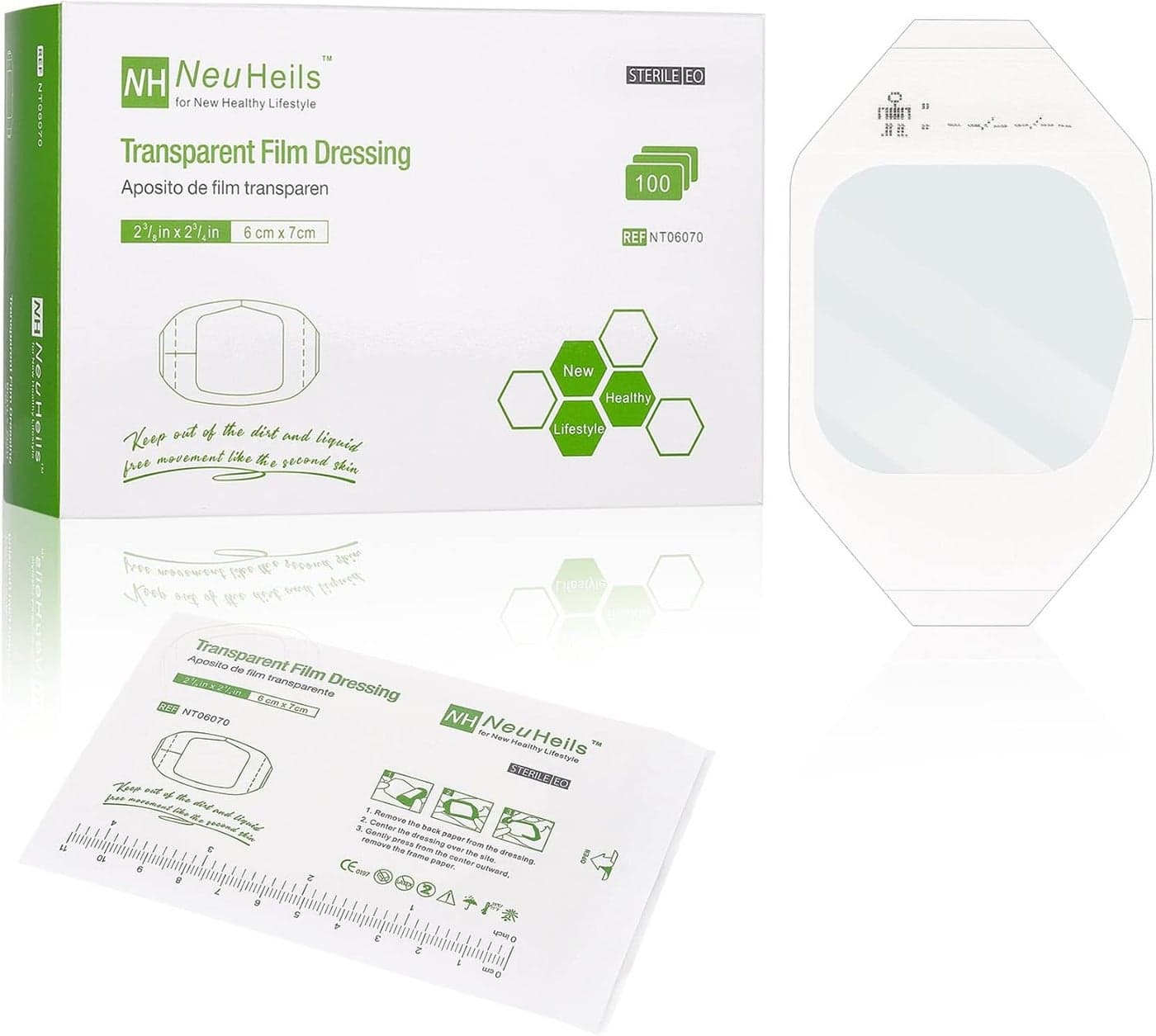 NeuHeils Transparent Film Dressing 2 38 x 2 34 100 Pack Waterproof Wound Cover Bandage Clear IV Catheter Tape Adhesive Patch Shower Shield