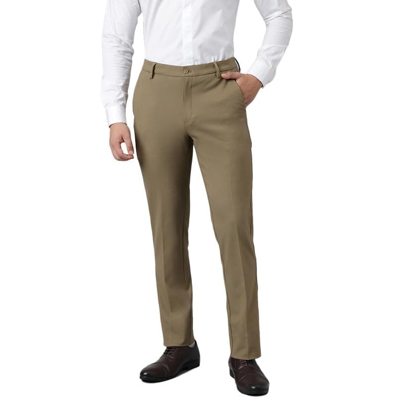 SUBTRACT Men 4 Way Stretch Wrinkle Free Slim Fit Formal Trouser in Tankhaki with 2 Inch Flexible Waistband | Men's Trousers for Office Or Party (Tankhaki,36)
