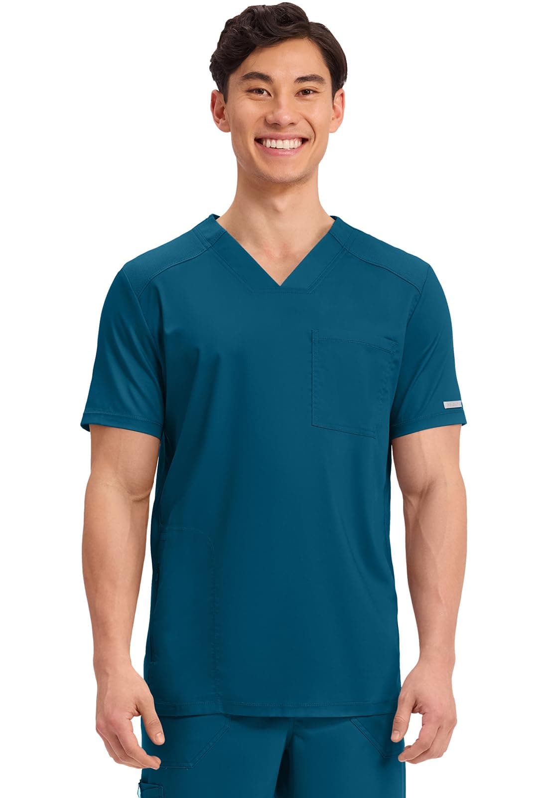 Cherokee Men's V-Neck Scrub Top with Mesh Yoke and Side Panels for Extra Breathability WW603, XL, Caribbean Blue