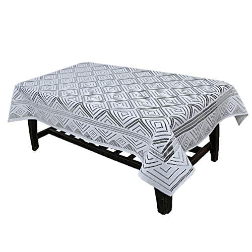 Kuber Industries Rectangular Design Cotton 4 Seater Center Table Cover - White