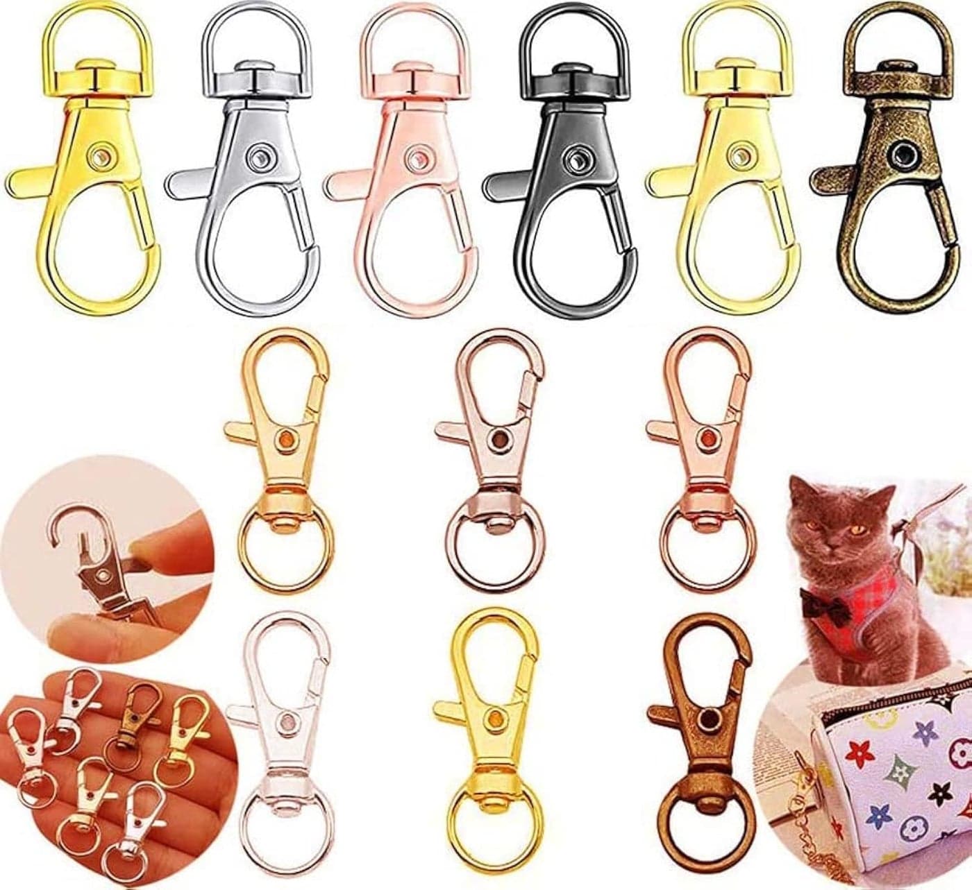 DIY Crafts Pack of 20 Pcs, Silver, Curved Lobster Clasps Metal Swivel Lanyard Snap Hook with Key Rings, TV Remote Key Ch (Pack of 20 Pcs, Silver)