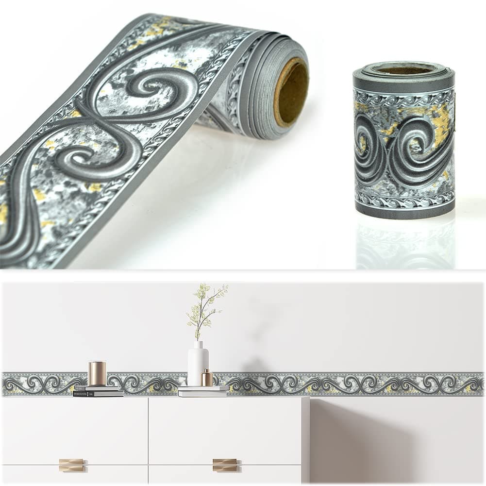 JZHOME Y010 Peel and Stick Wallpaper Border 3D Abstract Curve Grey Removable Self Adhesive Wall Border Decorative Molding for Home Decor 2x328ft