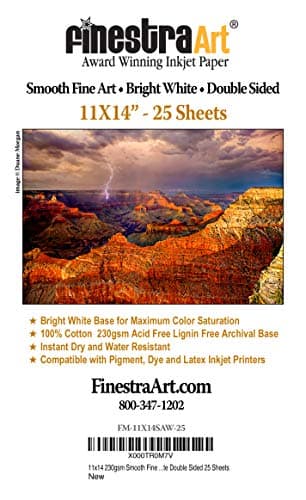 11 X 14 Smooth Fine Art Archive Bright White Double Sided 25 Sheets
