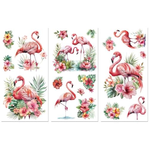 Peacoblue Rub on Transfer Decals for Furniture Crafts Decor 6x12 3Pcs Tropical Flamingo Waterproof UV DTF Transfer Decals Sticker for Dresser Lingerie Chests Drawer Glass Porcelain Wood Plastic
